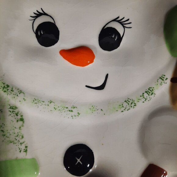 Ceramic Snowman Shaped Decorative Dish With Festive Hat & Scarf - Picture 4 of 7